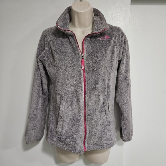 The North Face Girls Youth Size L Gray Fluffy Fleece Full Zip Jacket‎ w/ Pockets - Picture 1 of 7